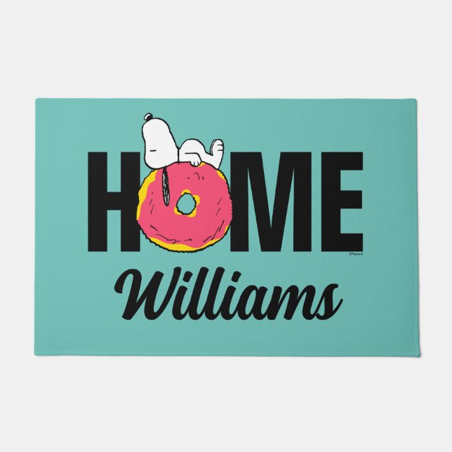 Peanuts | Snoopy Pink Doughnut | Personalised Doormat (Front)