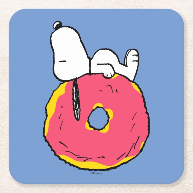 Peanuts | Snoopy Pink Doughnut Square Paper Coaster (Front)