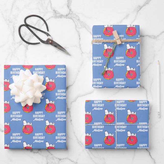 Peanuts | Snoopy Pink Doughnut Wrapping Paper Sheet (Front)