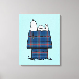 Peanuts   Snoopy Plaid Flannel Holiday Dog House Canvas Print