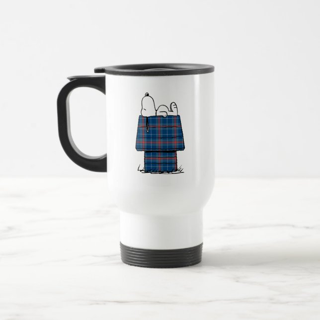 Peanuts | Snoopy Plaid Flannel Holiday Dog House Travel Mug (Left)