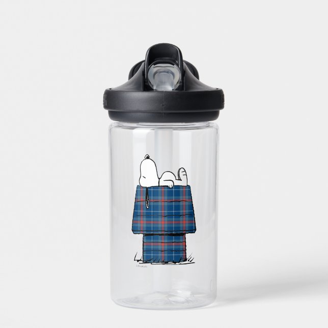 Peanuts | Snoopy Plaid Flannel Holiday Dog House Water Bottle (Front)