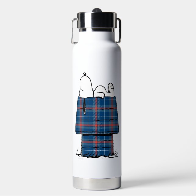 Peanuts | Snoopy Plaid Flannel Holiday Dog House Water Bottle (Front)