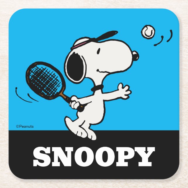 Peanuts | Snoopy Plays Tennis Square Paper Coaster (Front)