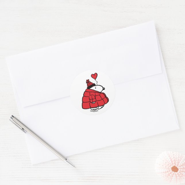 Peanuts | Snoopy Puffer Jacket Valentine Classic Round Sticker (Envelope)