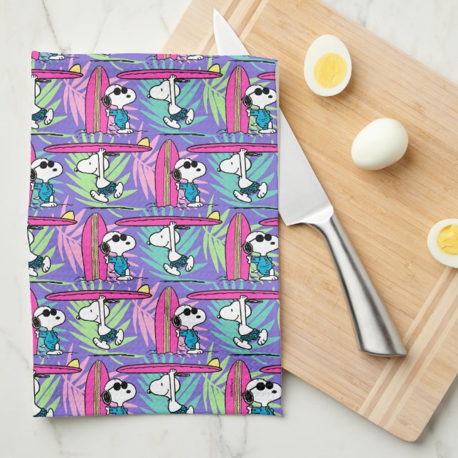 Peanuts | Snoopy Purple Surf Pattern Tea Towel (Quarter Fold)