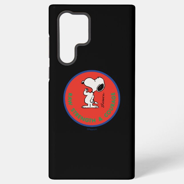 Peanuts | Snoopy Raw Strength & Courage Badge Samsung Galaxy S22 Ultra Case (Back)