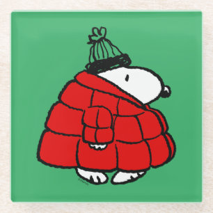 Peanuts Snoopy Red Puffer Jacket Glass Coaster