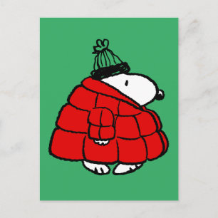 Peanuts Snoopy Red Puffer Jacket Holiday Postcard