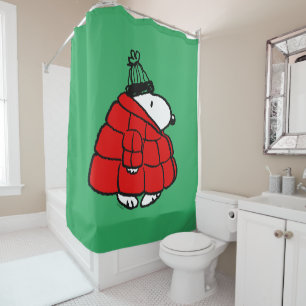 Peanuts   Snoopy Red Puffer Jacket Shower Curtain