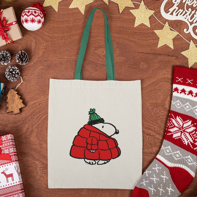 Peanuts | Snoopy Red Puffer Jacket Tote Bag (Tote bag on table)