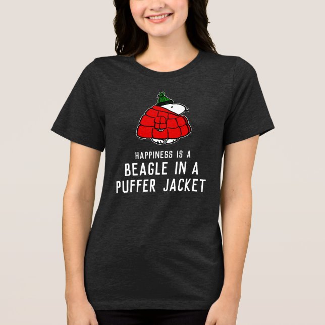 Peanuts | Snoopy Red Puffer Jacket Tri-Blend Shirt (Front)