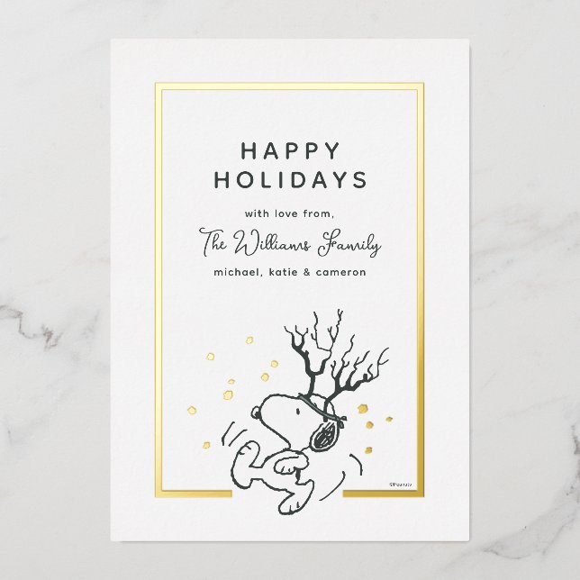 Peanuts | Snoopy Reindeer Family Photo Foil Holiday Card (Front)