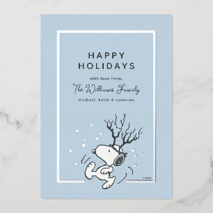 Peanuts   Snoopy Reindeer Family Photo Foil Holiday Card