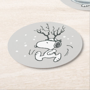 Peanuts   Snoopy Reindeer Round Paper Coaster