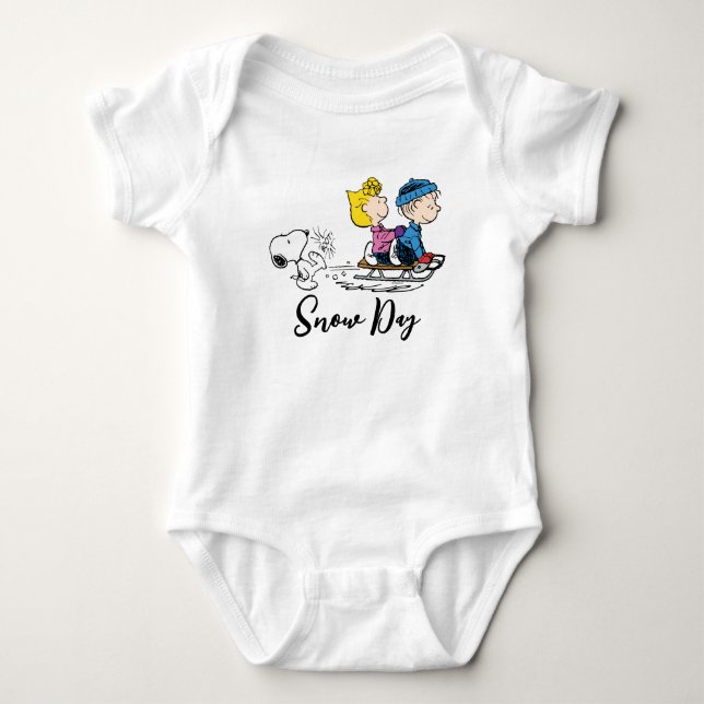 Peanuts | Snoopy, Sally & Linus Sled Riding Baby Bodysuit (Front)