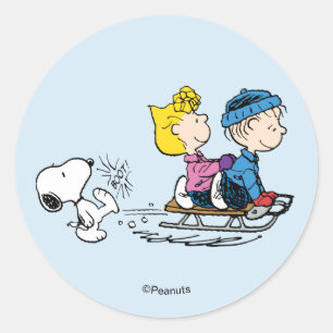 Peanuts   Snoopy, Sally & Linus Sled Riding Classic Round Sticker