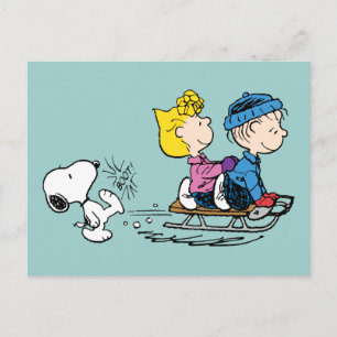 Peanuts   Snoopy, Sally & Linus Sled Riding Holiday Postcard