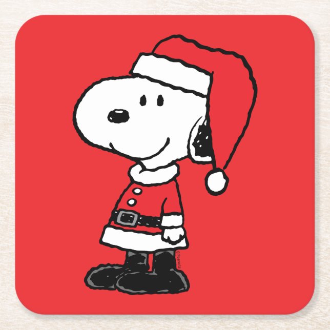 Peanuts | Snoopy Santa Claus Square Paper Coaster (Front)