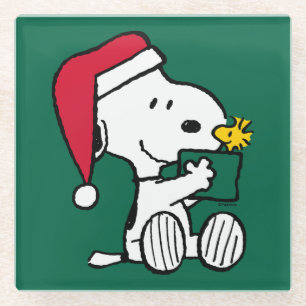 Peanuts Snoopy Santa & Woodstock Gift Glass Coaster