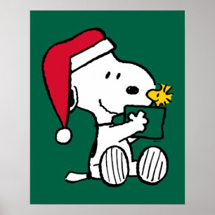 Peanuts Snoopy Santa & Woodstock Gift Poster