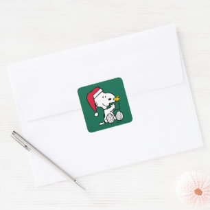 Peanuts   Snoopy Santa & Woodstock Gift Square Sticker