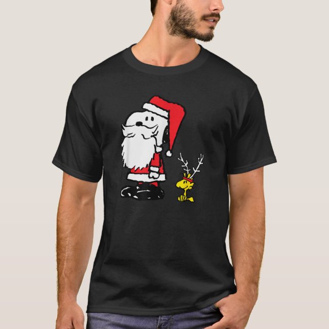 Peanuts Snoopy Santa Woodstock Reindeer Christmas  T-Shirt (Front)