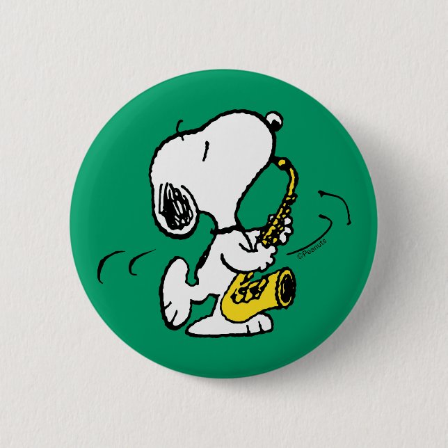 Peanuts | Snoopy Saxophone Player 6 Cm Round Badge (Front)