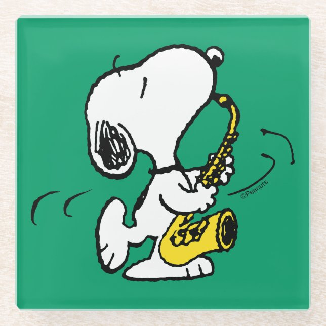 Peanuts | Snoopy Saxophone Player Glass Coaster (Front)