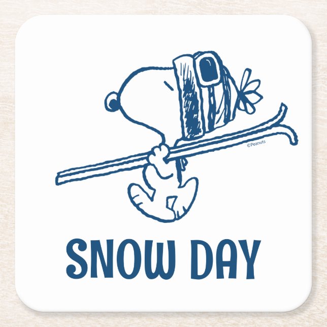 Peanuts | Snoopy Ski Trip Square Paper Coaster (Front)