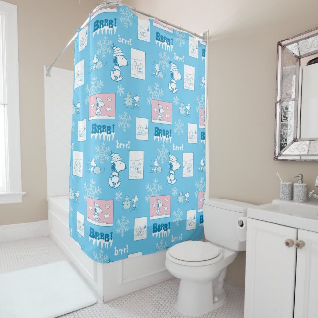 Peanuts | Snoopy Snow Day Pattern Shower Curtain (In Situ)