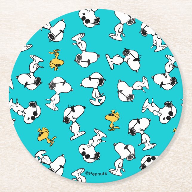 Peanuts | Snoopy & Sunglasses Pattern Round Paper Coaster (Front)