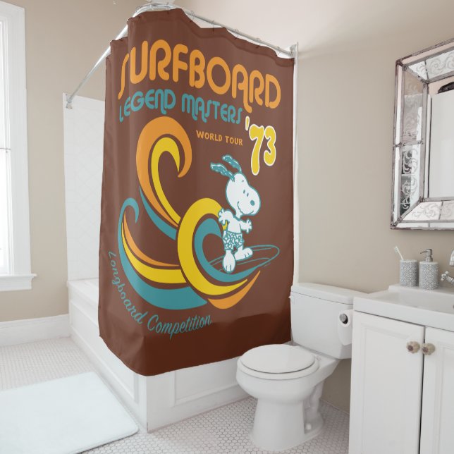 Peanuts | Snoopy Surfboard Longboard Competition Shower Curtain (In Situ)