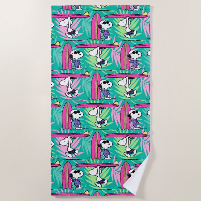 Peanuts | Snoopy Teal Surf Pattern Beach Towel (Front)