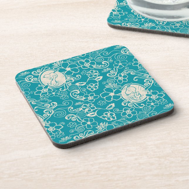 Peanuts | Snoopy Teal Tropical Beach Pattern Coaster (Left Side)