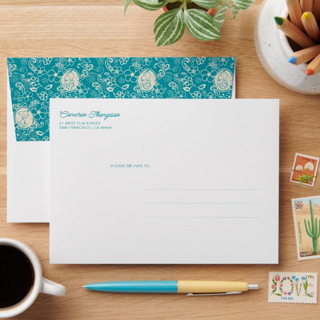 Peanuts | Snoopy Teal Tropical Beach Pattern Envelope (Desk)