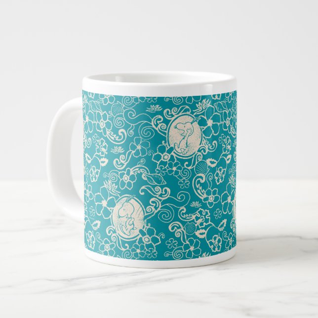 Peanuts | Snoopy Teal Tropical Beach Pattern Large Coffee Mug (Front Left)