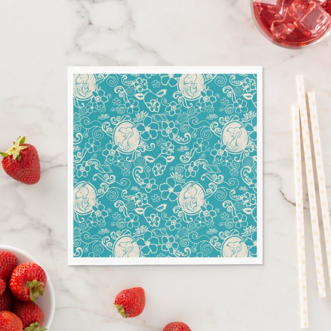 Peanuts | Snoopy Teal Tropical Beach Pattern Napkin (Insitu)
