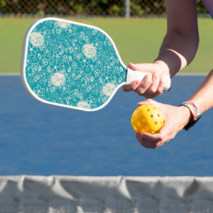 Peanuts   Snoopy Teal Tropical Beach Pattern Pickleball Paddle