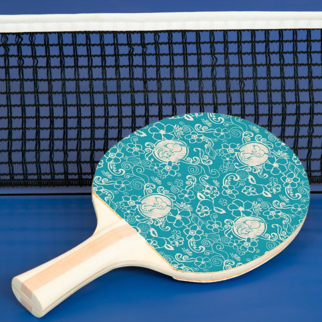 Peanuts | Snoopy Teal Tropical Beach Pattern Ping Pong Paddle (Insitu)
