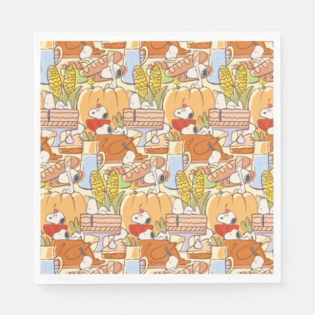 Peanuts Snoopy Thanksgiving Feast Pattern Napkin (Front)