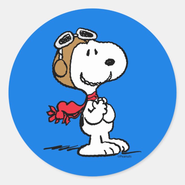 Peanuts | Snoopy The Flying Ace Classic Round Sticker (Front)