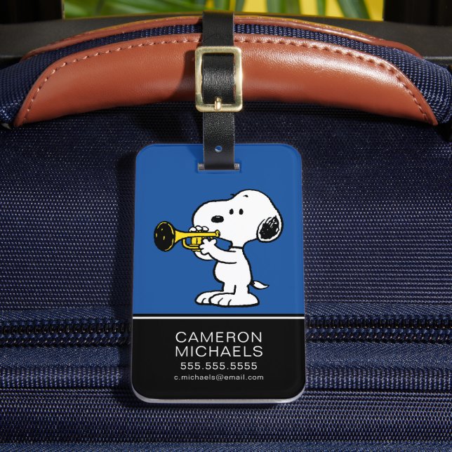 Peanuts | Snoopy Trumpet Player Luggage Tag (Front Insitu 2)