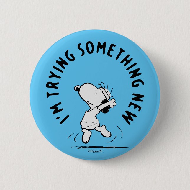 Peanuts | Snoopy Trying Something New 6 Cm Round Badge (Front)