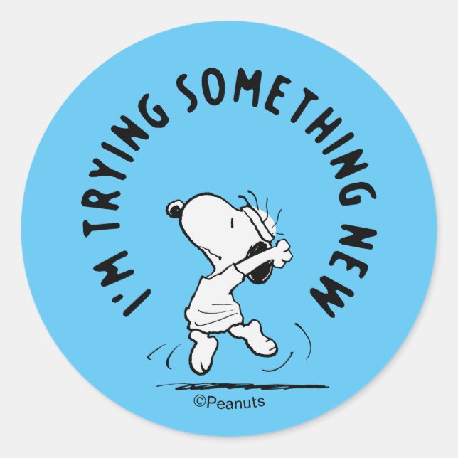 Peanuts | Snoopy Trying Something New Classic Round Sticker (Front)