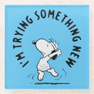 Peanuts Snoopy Trying Something New Glass Coaster