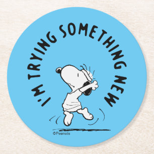 Peanuts Snoopy Trying Something New Round Paper Coaster