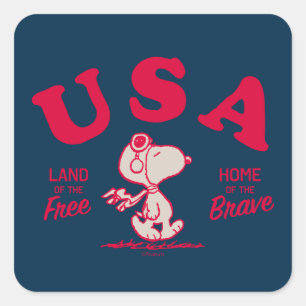 Peanuts   Snoopy USA Land of the Free Square Sticker