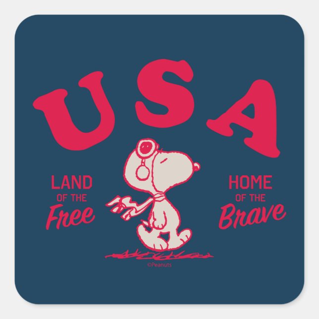 Peanuts | Snoopy USA Land of the Free Square Sticker (Front)