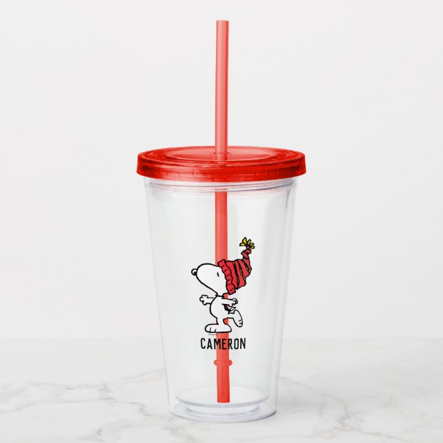 Peanuts | Snoopy Winter Beanie Cap Acrylic Tumbler (Front)